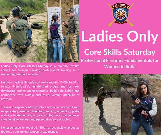 Women taking part in Ladies Only Core Skills Saturday firearms training with PrepYou.Eu in Sofia, Bulgaria.